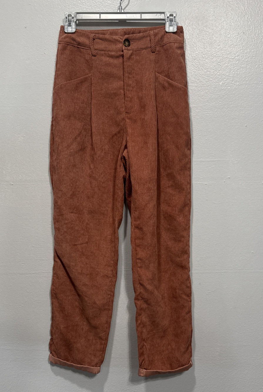 Shein High Rise Corduroy Pants Womens Size 2 Pink Orange Casual Trouser Fall
